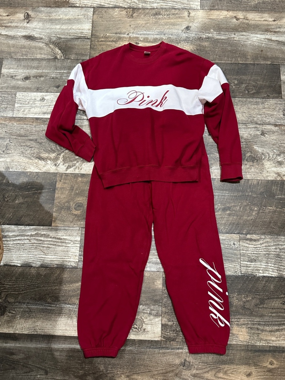 VS PINK Red Fleece Sweats Set NWOT